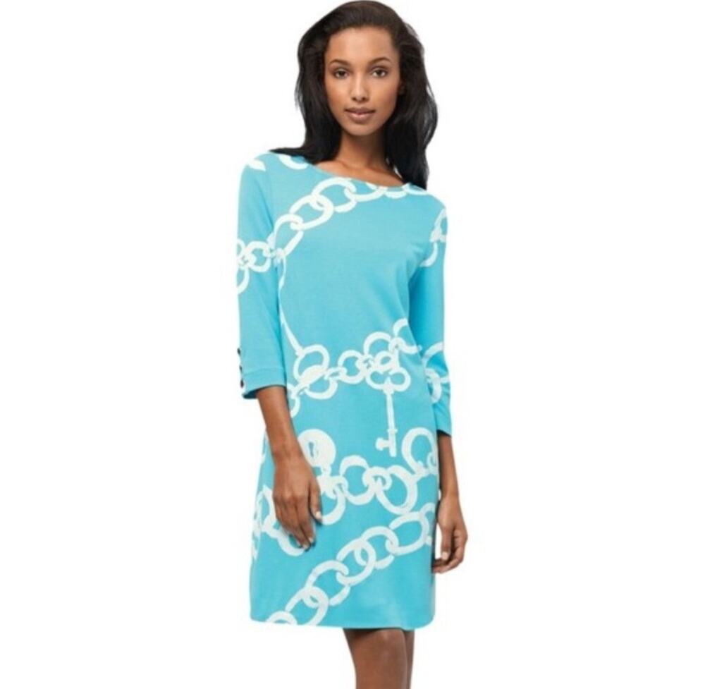 Lilly Pulitzer Jonah Dress Shorely Blue, Ball & Chain print Tunic Shift sz M